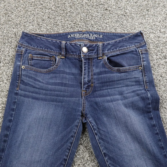 American Eagle Jeans Womens 8 Dark Blue Denim Pants Kick Boot Low Rise Stretch - Picture 6 of 15